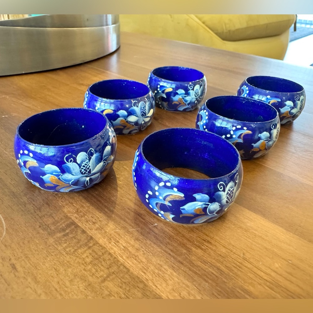 Hand Painted Floral Wood Napkin Holders - Set of Six